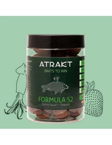 Boilies de Carlig Atrakt Formula S2, Squid & Strawberry, Solubil, 160g