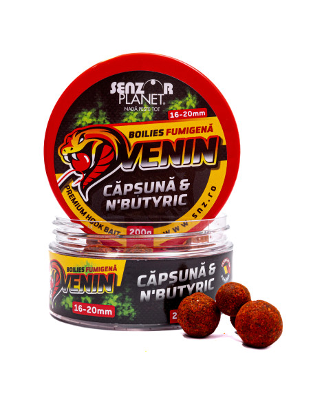 Boilies Pentru Carlig Senzor Planet Fumigena Venin, Capsuna & N'Butyric, 16-20mm, 200g Boilies Pentru Carlig Senzor Planet Fumigena Venin, Capsuna & N'Butyric, 16-20mm, 200g