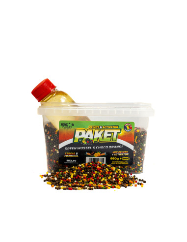 Mix Senzor Planet Paket Pelete Feeder Cereale & Fishmeal, 2mm, 660g + Activator Green Mussel & Choco Orange, 100ml