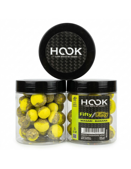 Boilies Critic Echilibrat Hook Baits Fifty-Fifty, Wasabi Banana, 16/20mm, 250ml