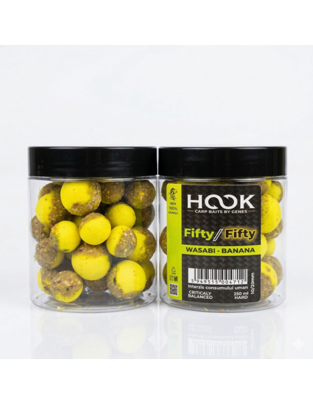 Boilies Critic Echilibrat Hook Baits Fifty-Fifty, Wasabi Banana, 16/20mm, 250ml